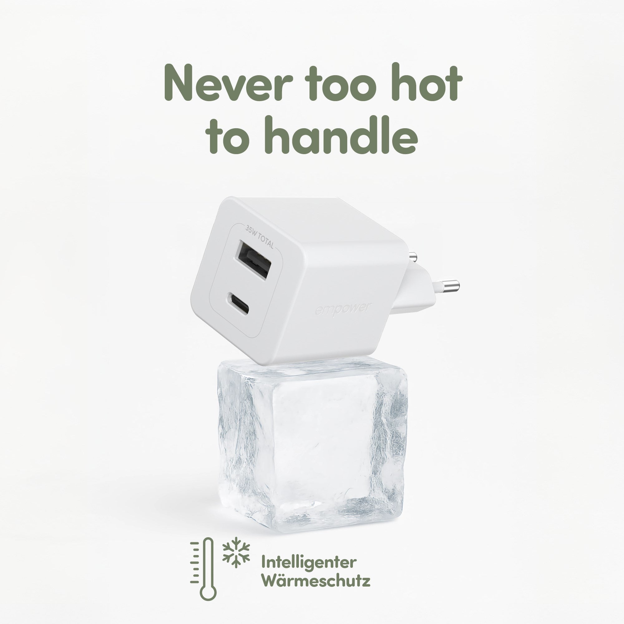 empower™ by PanzerGlass® Turbo 35W Ladegarät inkl. USB-C + USB-A | EU Anschluss | Silber Weiss